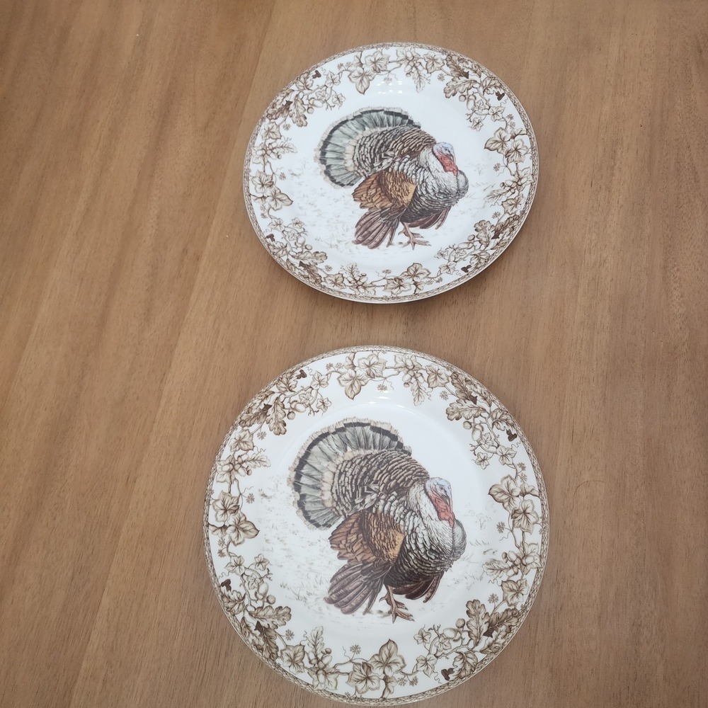 2-Williams Sonoma Plymouth Turkey Dinner Plate 10 1/2"‎ EXCELLENT COND!